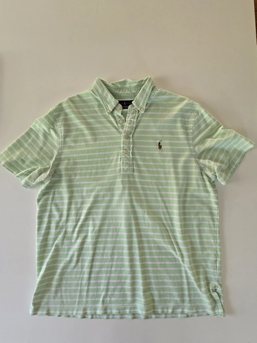 Ralph Lauren Light Green and White Striped Polo